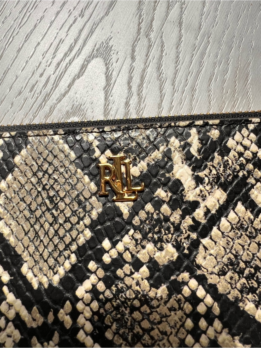 Ralph Lauren Snake-Print Wristlet Clutch in Black and Cream - Picture 2 of 6